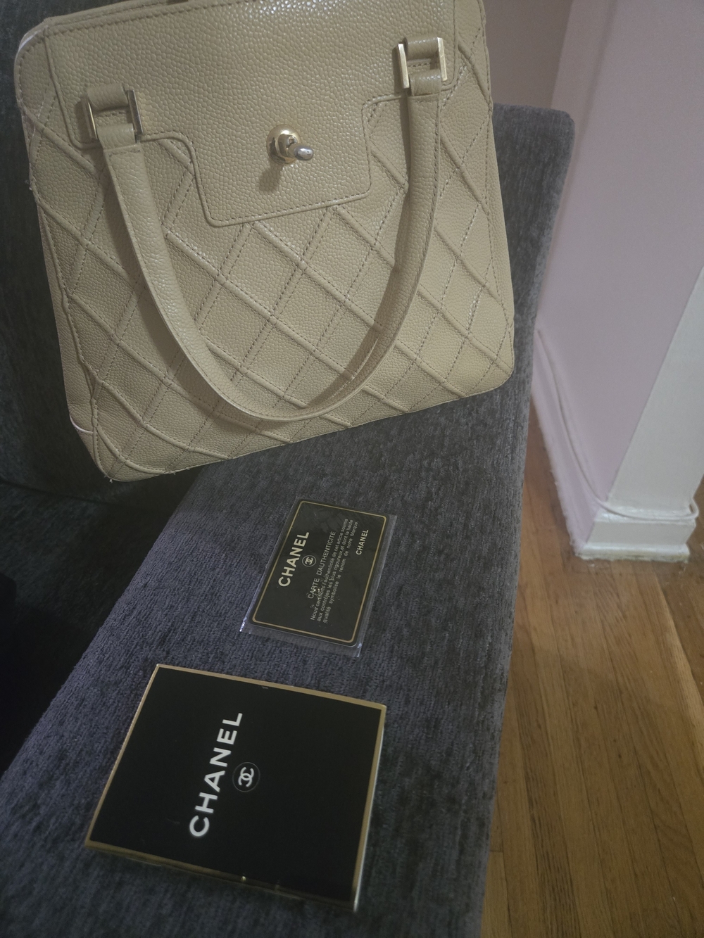 Chanel Beige Quilted Leather Tote